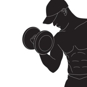 A man in good health and fitness holding a dumbbell 